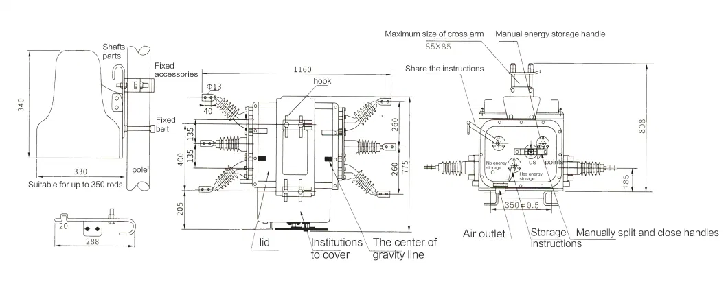 Zw20-12kv/630A Outdoor Pole Mounted Sf6 Gas Insulated Load Break Switch (LBS) Vacuum Circuit Breaker