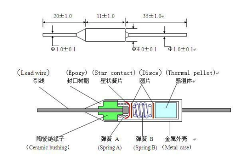 Factory Directly Supply 250V 10A 15A 72-240celsius Degree Thermal Cut off Fuse